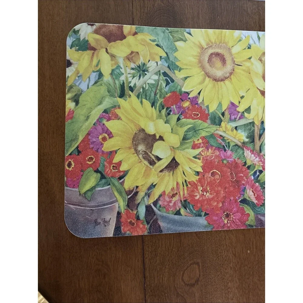 Jan Ford Plastic 2-Sided Sunflower Vintage Placemats Set of 3 - 11 x 17 inches